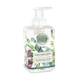 Michel Design Foaming Soap in Eucalyptus & Mint, offering a revitalizing blend of cool eucalyptus and refreshing mint. Perfect for gently cleansing your hands while leaving a crisp, energizing fragrance that awakens the senses