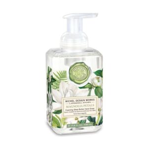 Michel Design Foaming Soap in Magnolia Petals, offering a delicate blend of soft magnolia blossoms, white florals, and a hint of citrus. Perfect for gently cleansing your hands while filling your space with a fresh, floral fragrance that’s both soothing and uplifting.