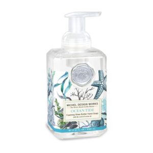 Michel Design Foaming Soap in Ocean Tide, featuring a refreshing blend of oceanic breezes, fresh florals, and soft citrus notes. Perfect for gently cleansing your hands while filling your space with a light, clean fragrance that evokes the calming essence of the sea