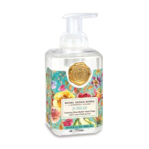 Michel Design Foaming Soap in Jubilee, featuring a delightful blend of sweet floral notes, juicy fruit, and a hint of citrus. Perfect for gently cleansing your hands while adding a burst of joyful, long-lasting fragrance to your space.