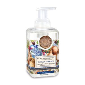 Michel Design Foaming Soap in Tuscan Terrace, offering a fragrant blend of sun-ripened citrus, fresh herbs, and a touch of floral notes. Perfect for gently cleansing your hands while evoking the charm of an Italian terrace with its fresh, invigorating fragrance.