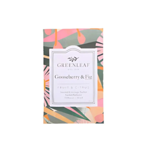 Greenleaf Sachet in Gooseberry & Fig, featuring a delightful blend of tangy gooseberry and sweet fig. Perfect for infusing your space with a vibrant, fruity fragrance that’s both refreshing and inviting.