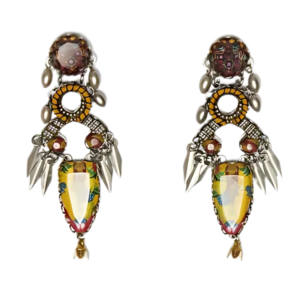 Stunning Ayala Bar Earrings in Poros Yellow Post design, featuring intricate craftsmanship with vibrant yellow tones. Perfect for adding a bold, artistic touch to any outfit.