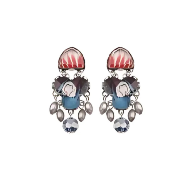 Exquisite Ayala Bar Earrings in Red & Blue design, featuring a perfect blend of bold reds and deep blues with intricate detailing. Ideal for adding a pop of color and unique style to any outfit.