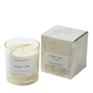 AMANDA + JAYNE Ginger Cake Glass Collection, offering a warm, comforting scent of spiced ginger and sweet vanilla. A perfect addition to your home decor, creating a cozy, inviting ambiance with long-lasting fragrance.