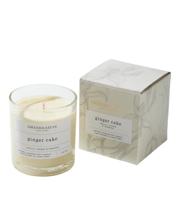 AMANDA + JAYNE Ginger Cake Glass Collection, offering a warm, comforting scent of spiced ginger and sweet vanilla. A perfect addition to your home decor, creating a cozy, inviting ambiance with long-lasting fragrance.