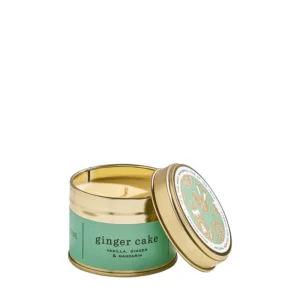 AMANDA + JAYNE Ginger Cake Gold Tin (Festive), offering a warm, inviting scent of spiced ginger and sweet vanilla. Perfect for adding a cozy, festive touch to your home decor during the holiday season.