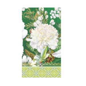 Charming Michel Design Hostess Napkins featuring the elegant Winter Blooms design, perfect for holiday gatherings, seasonal decor, and gifting. Luxurious, high-quality napkins for a festive touch.